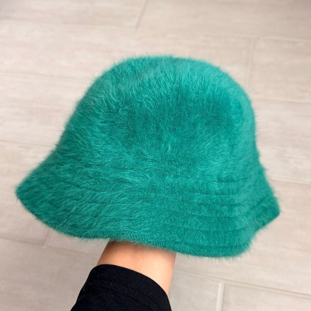 Aerie Faux Fur Fuzzy Bucket Hat Green One Size 90s 00s Hip-Hop Wide Brim Trendy